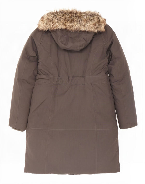 Casaco acolchoado com capuz feminino The North Face UK 10 pequeno cinza nylon