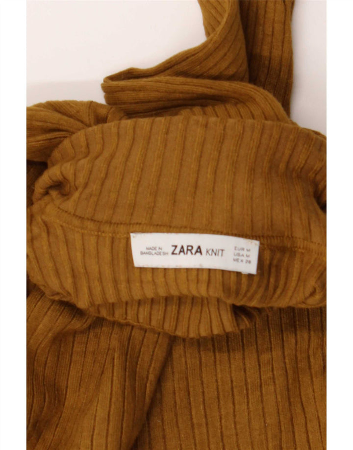 Zara Womens Crop Top Manga Longa Reino Unido 12 Médio Bege