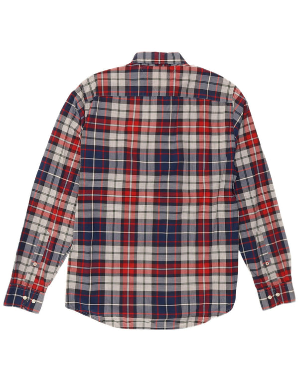 Tommy Hilfiger Camisa masculina New York Fit de algodão xadrez azul médio