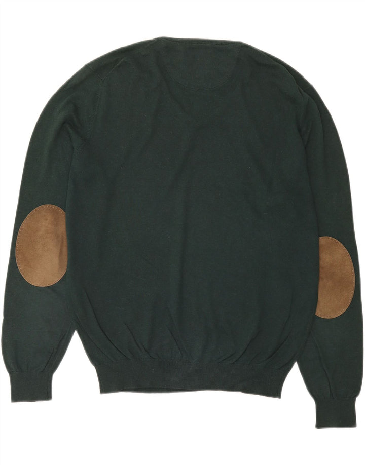 Suéter masculino Massimo Dutti com decote em V, algodão verde médio