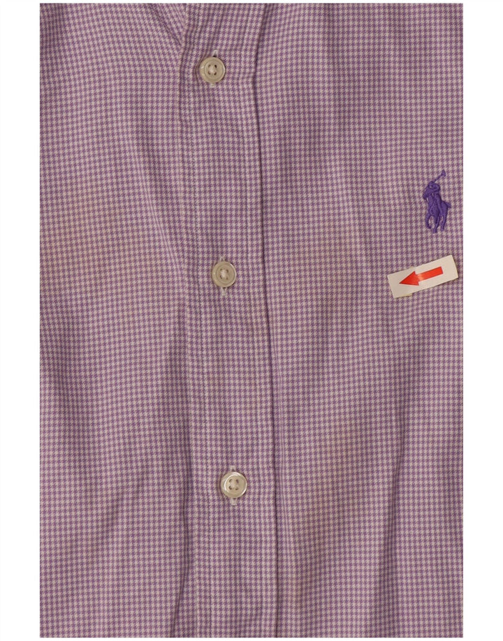 Camisa masculina Ralph Lauren com ajuste personalizado, algodão houndstooth roxo médio