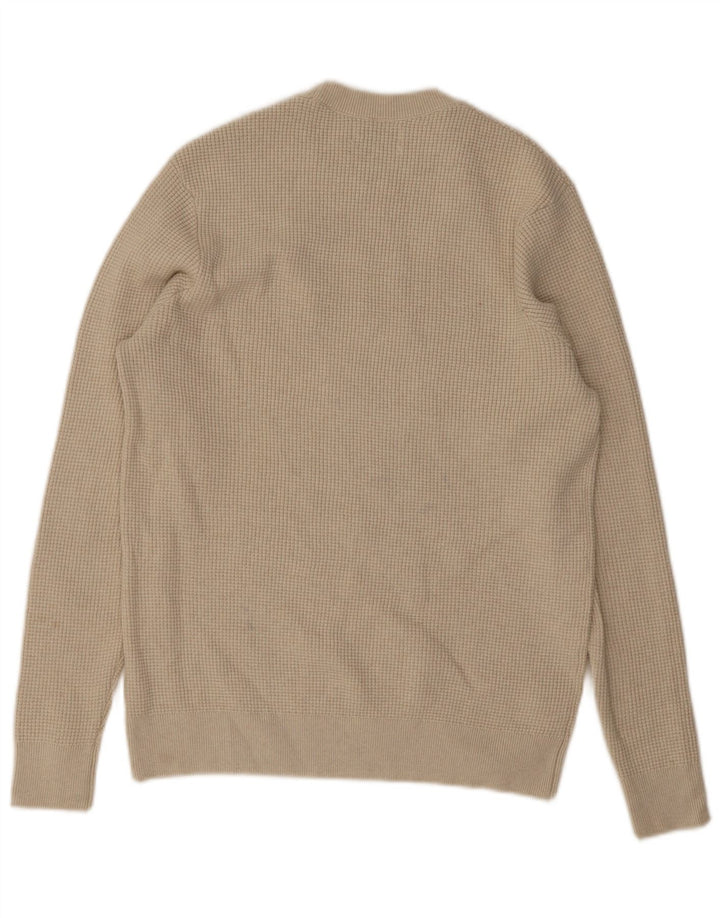Suéter masculino Marks & Spencer com gola redonda, pequeno poliéster bege