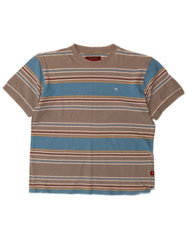 Camiseta masculina Diadora Top grande algodão listrado cinza