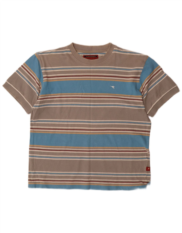 Camiseta masculina Diadora Top grande algodão listrado cinza