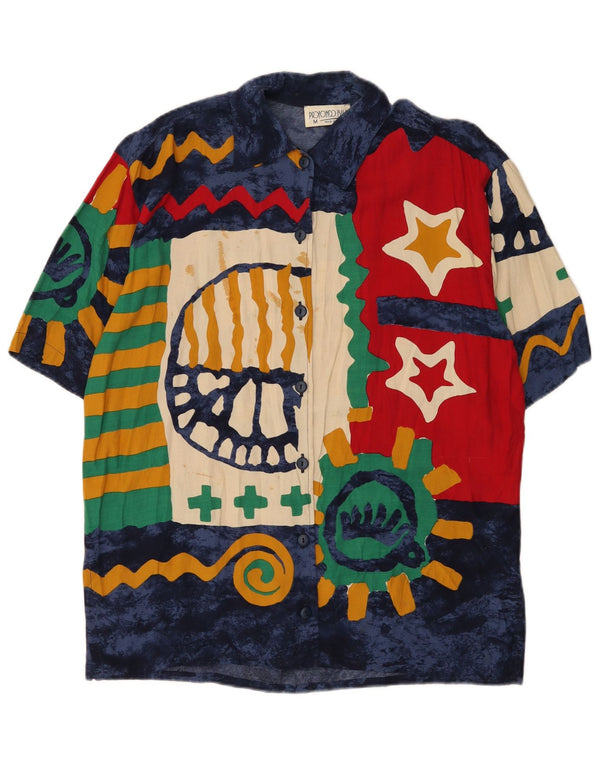 Blusa feminina vintage de manga curta UK 14 média multicolorida