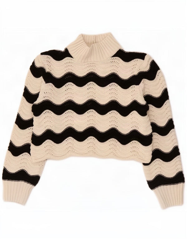 Suéter feminino Zara com gola tartaruga e gola redonda, Reino Unido 10, pequeno, branco, Chevron