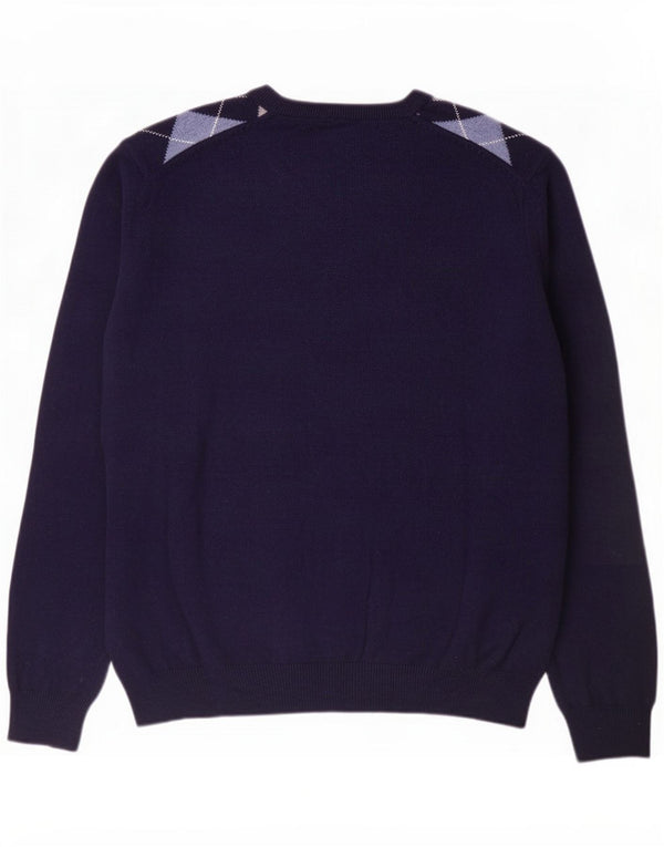 Suéter masculino Marks & Spencer com gola redonda XL Azul marinho Argyle/Diamante
