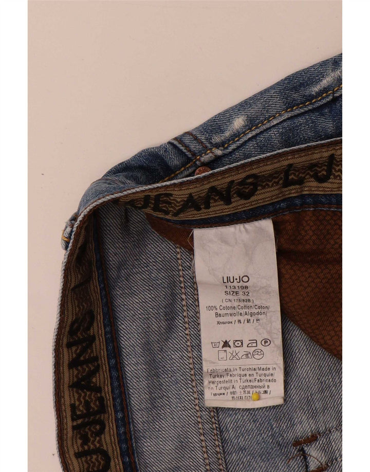 Liu Jo Calça jeans reta masculina desgastada W32 L34 algodão azul