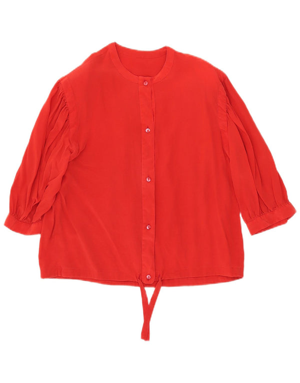 Blusa feminina vintage de manga curta com gravata frontal Reino Unido 12 vermelho médio