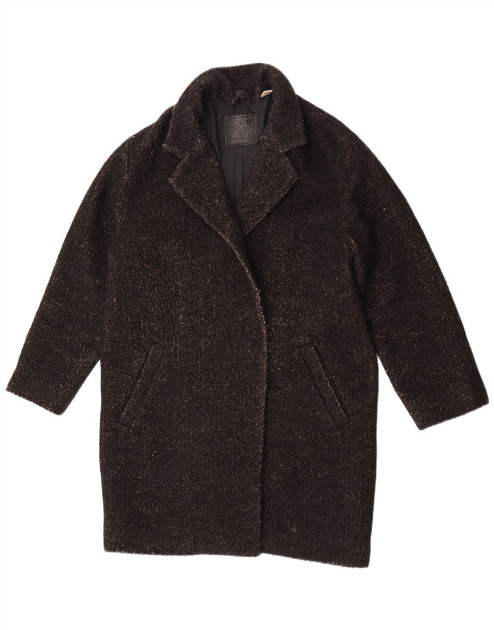 Sobretudo oversized feminino Levi's UK 10 pequeno poliéster espinha de peixe preto