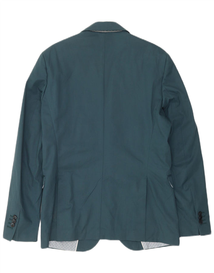 Jaqueta blazer masculina Zara com 2 botões EU 50 poliéster azul médio
