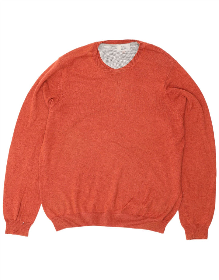 Suéter masculino Marks & Spencer Regular Fit com gola redonda laranja médio