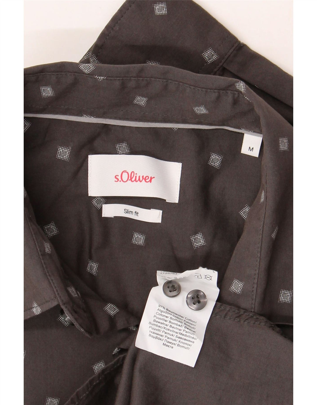 Camisa masculina S.OLIVER Slim Fit algodão manchado cinza médio