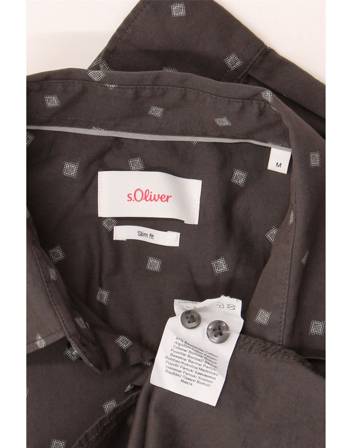 Camisa masculina S.OLIVER Slim Fit algodão manchado cinza médio