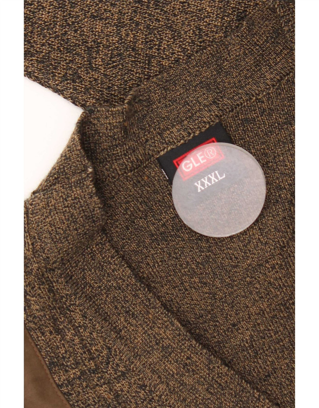Suéter cardigã masculino vintage 3XL cáqui manchado poliacrílico