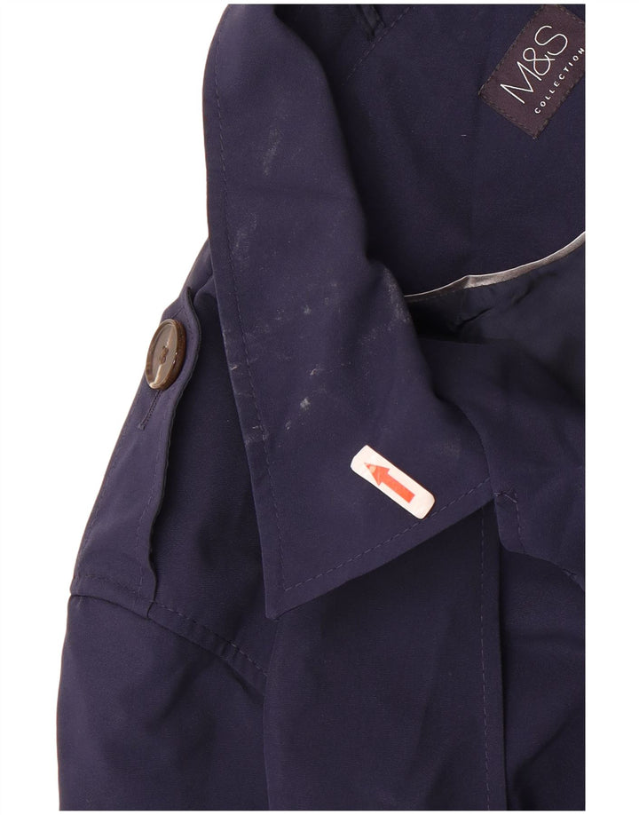 Casaco trench curto feminino Marks & Spencer Reino Unido 22 3XL azul marinho poliéster