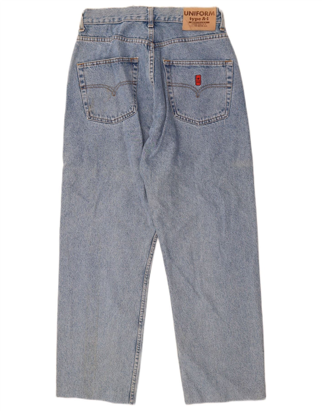 Jeans cônicos masculinos uniformes W32 L28 algodão azul
