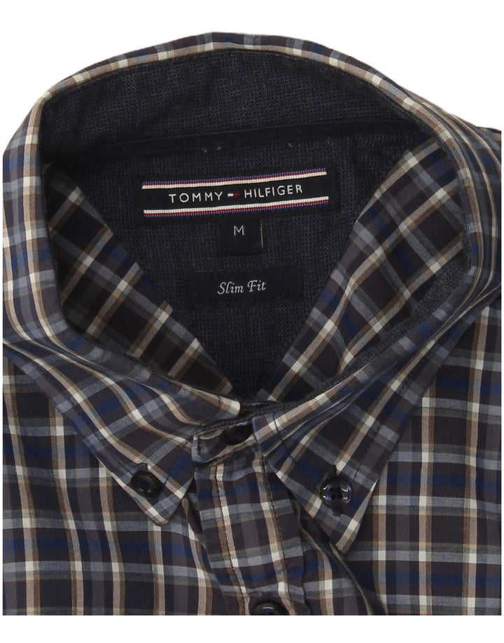 Tommy Hilfiger Mens Slim Fit Camisa Xadrez Azul Médio