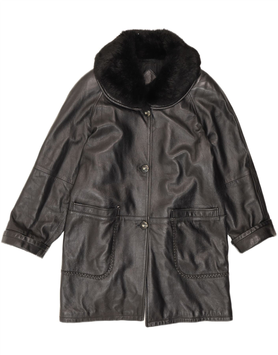 Casaco de couro feminino vintage solto IT 42 couro preto médio