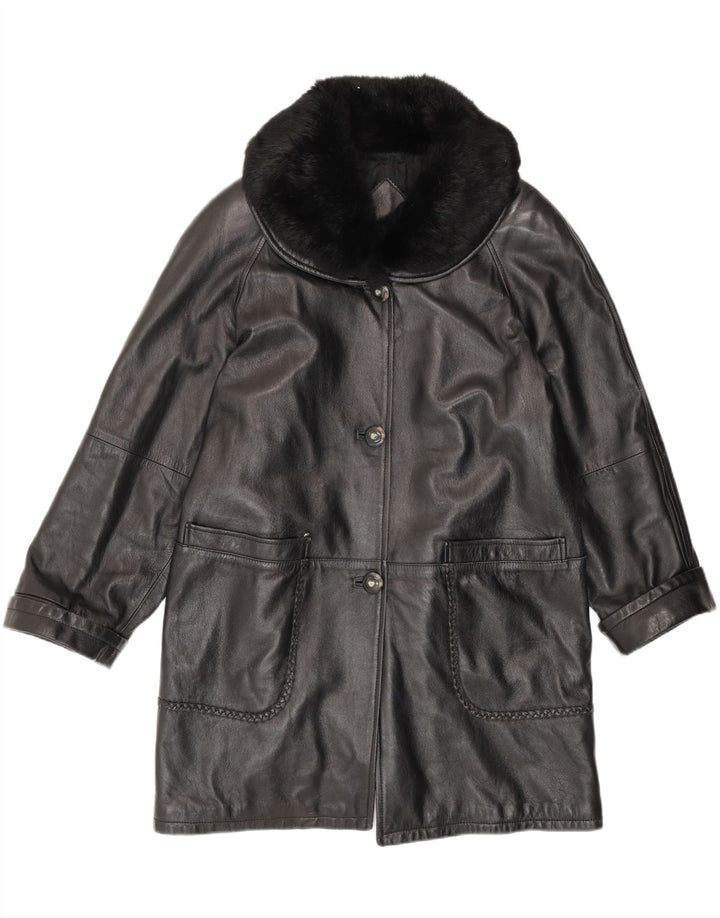 Casaco de couro feminino vintage solto IT 42 couro preto médio