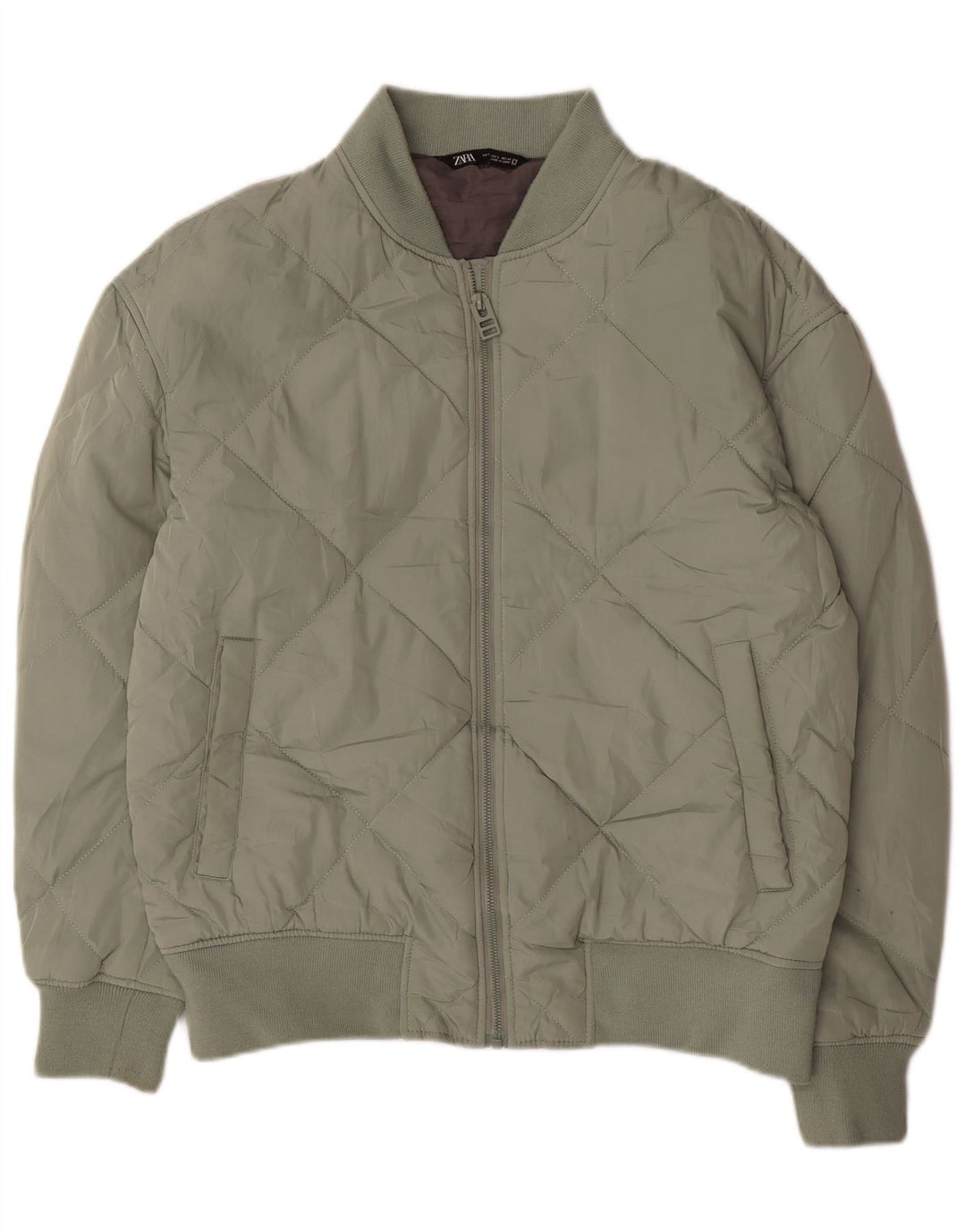 Jaqueta acolchoada masculina Zara UK 40 grande poliéster verde