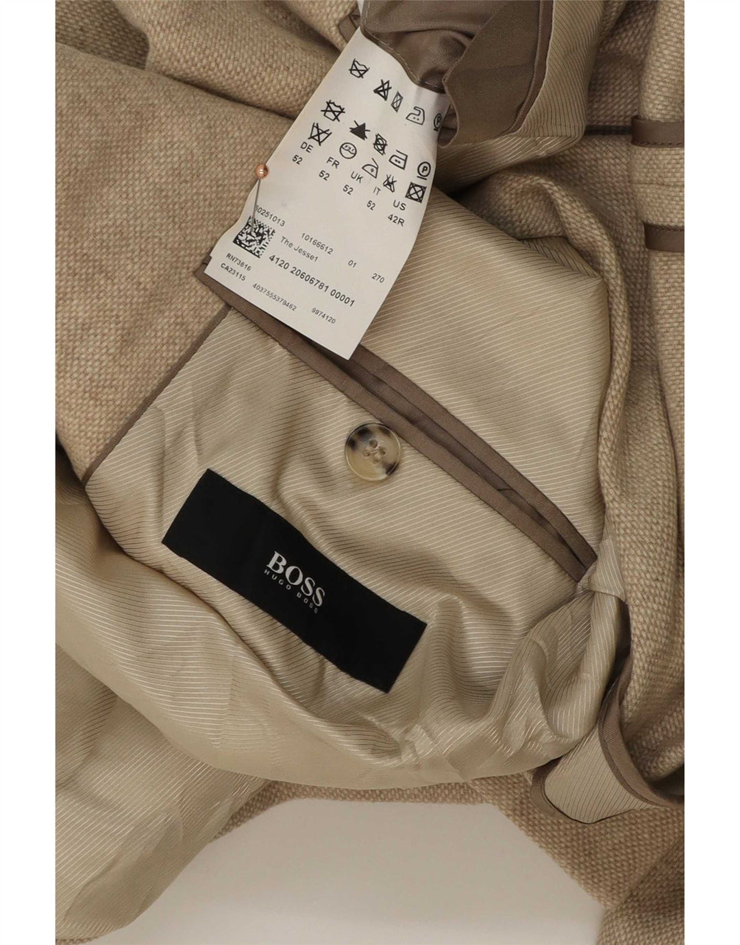 Jaqueta Blazer Masculina Hugo Boss com 2 Botões EU 52 XL Lã Virgem Bege