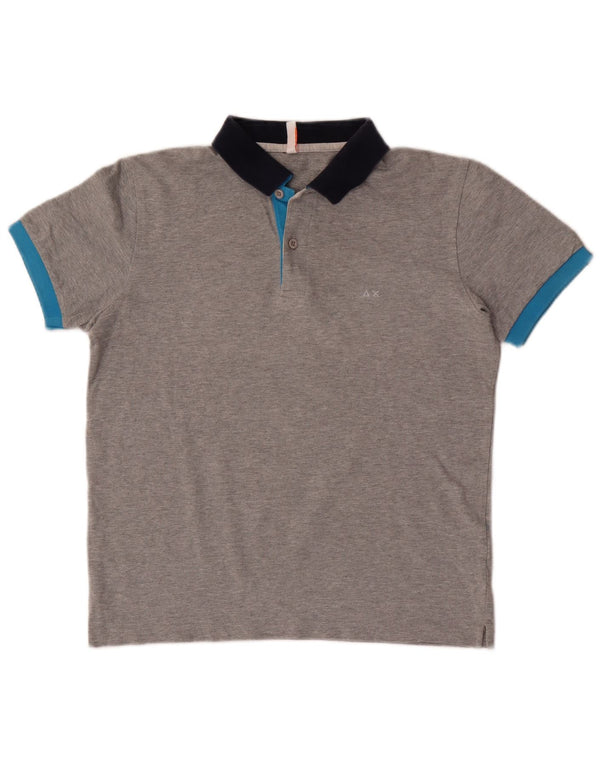Camisa polo masculina Sun68 pequena cinza colorblock algodão