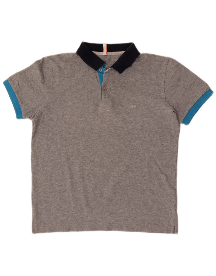 Camisa polo masculina Sun68 pequena cinza colorblock algodão