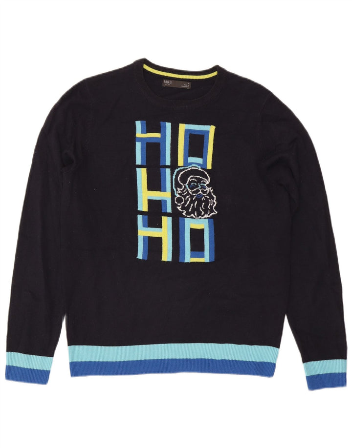 Suéter feminino Marks & Spencer com gola redonda Reino Unido 14 médio azul marinho
