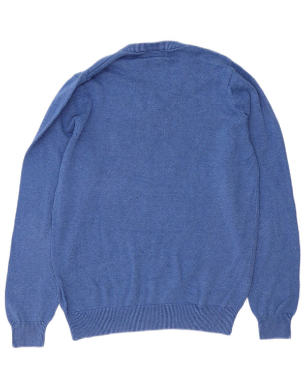 Suéter masculino Marks & Spencer com decote em V, pequeno, azul, algodão