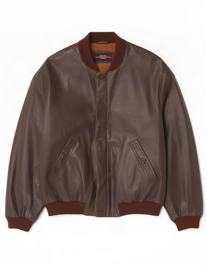 Jaqueta de couro masculina vintage UK 40 grande marrom