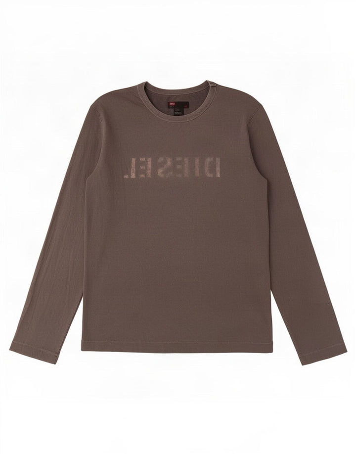 Diesel Mens Graphic Top Manga Longa Grande Algodão Cinza