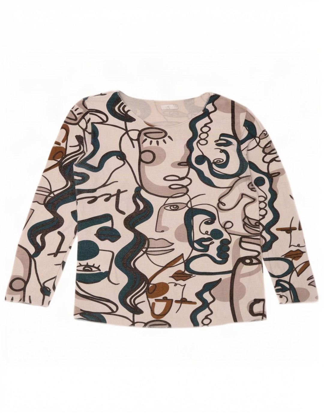 Top feminino vintage com padrão abstrato manga longa EUA 6 médio multicolorido
