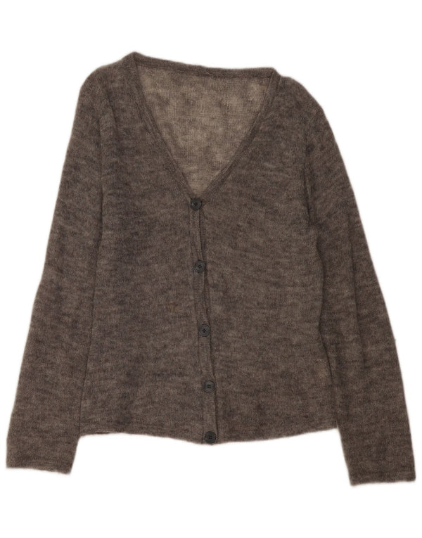 Suéter cardigã feminino vintage Reino Unido 16 grande elastano manchado cinza