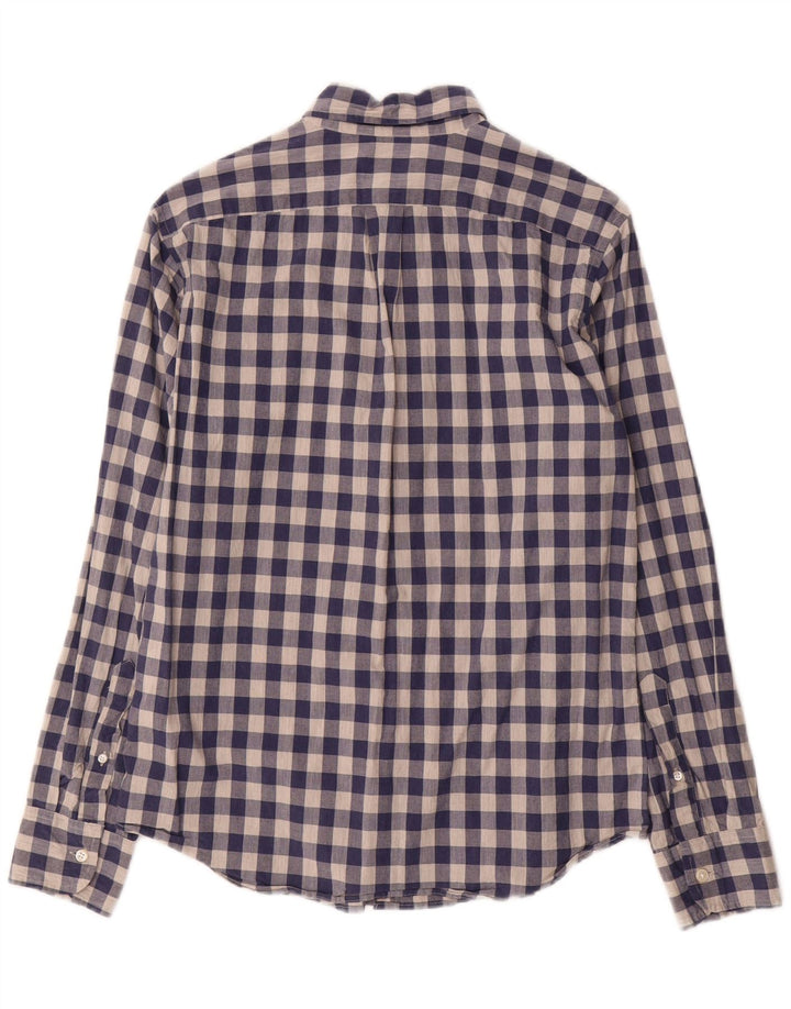 J. CREW Camisa masculina slim pequena algodão guingão azul marinho