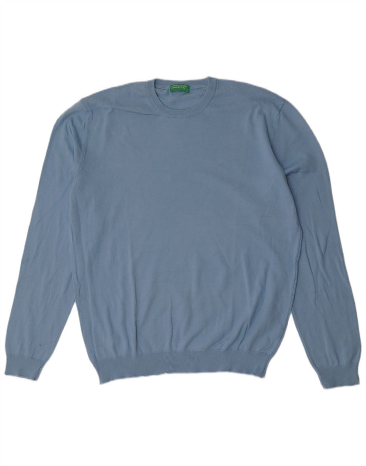Suéter masculino Benetton com gola redonda XL algodão azul