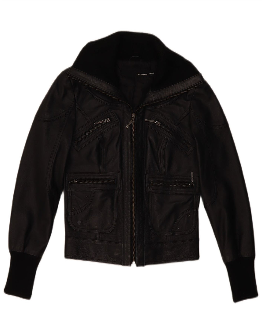 Jaqueta de couro feminina Tally Weil Reino Unido 6 XS couro preto