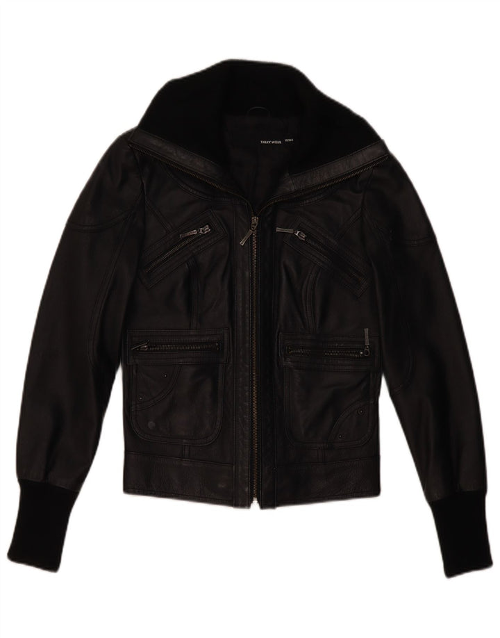 Jaqueta de couro feminina Tally Weil Reino Unido 6 XS couro preto