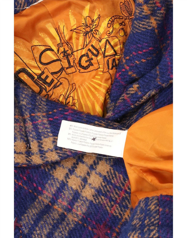 Sobretudo feminino Desigual UK 10 pequeno azul xadrez lã