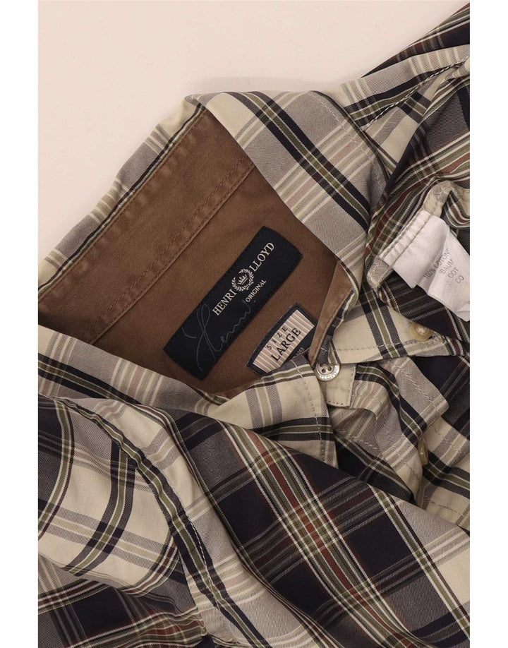 Camisa masculina Henri Lloyd grande xadrez multicolorida de algodão