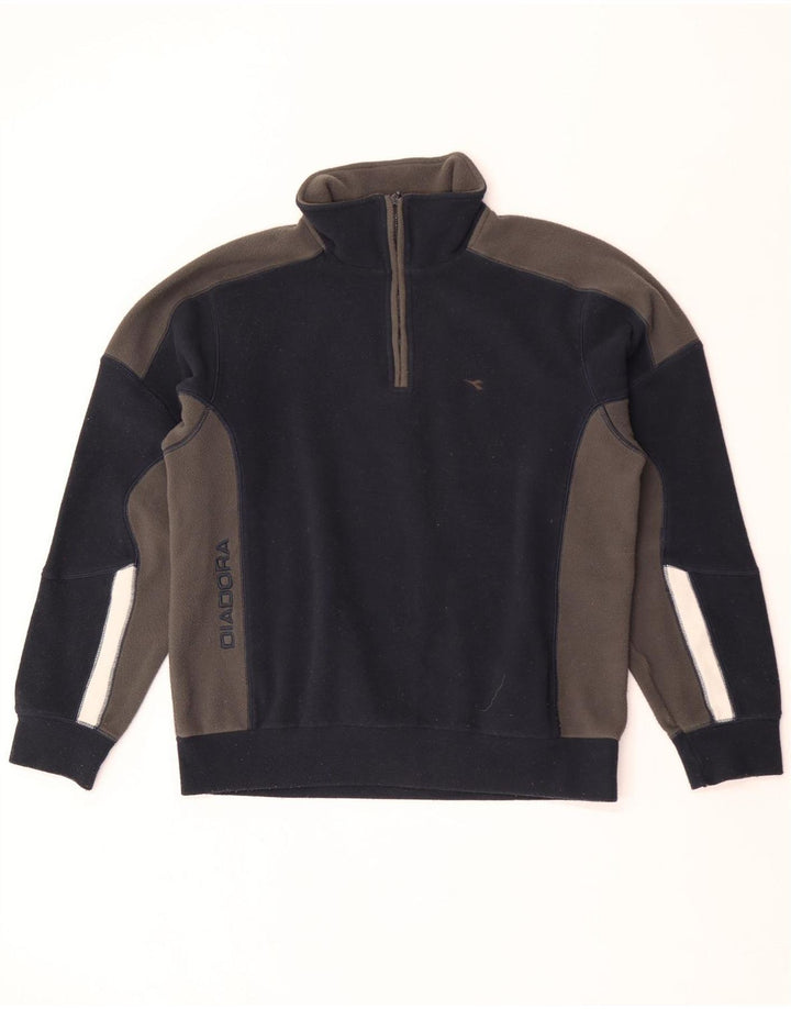 Diadora Mens Zip Neck Fleece Jumper Médio Azul Marinho Colourblock Poliéster