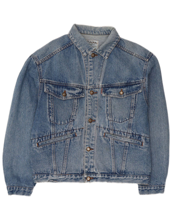 Jaqueta jeans masculina vintage UK 38 azul médio