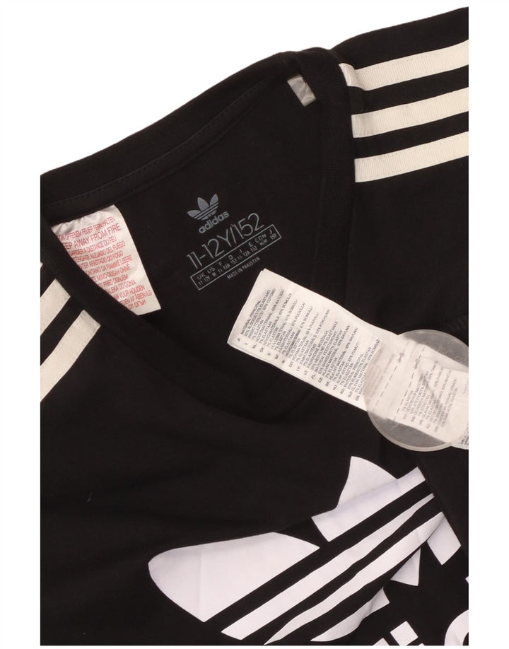 ADIDAS Girls Graphic T-Shirt Dress 11-12 Years Black Cotton