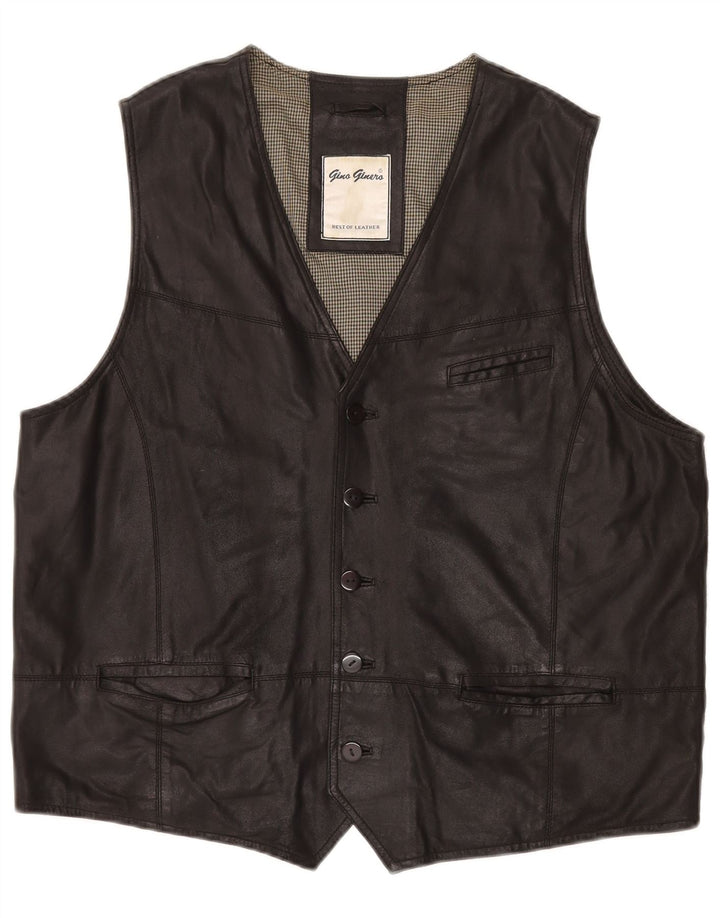 Colete de couro masculino VINTAGE grande couro preto