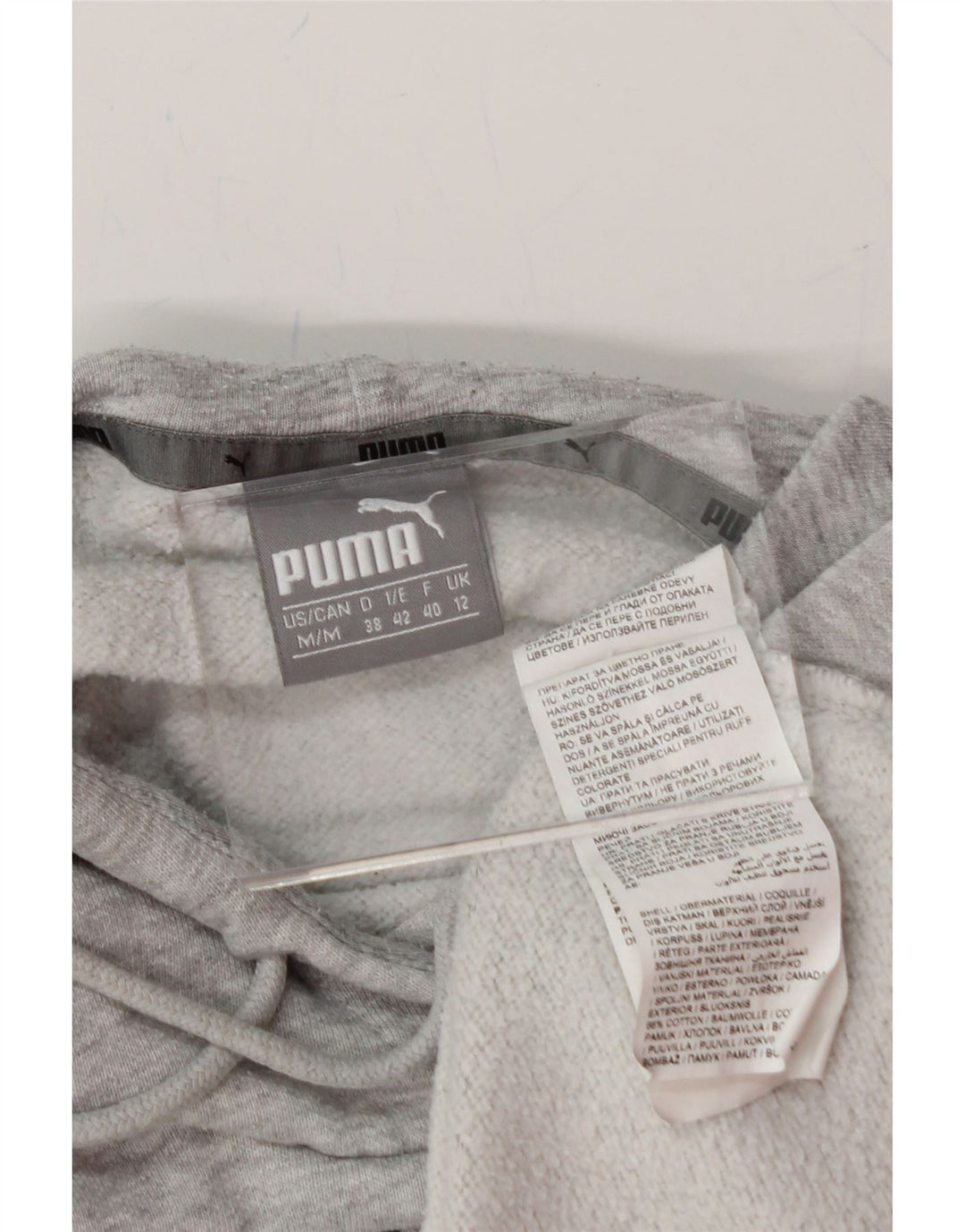 PUMA Womens Graphic Hoodie Jumper UK 12 Medium Grey Cotton Vintage Puma and Second-Hand Puma from Messina Hembry 