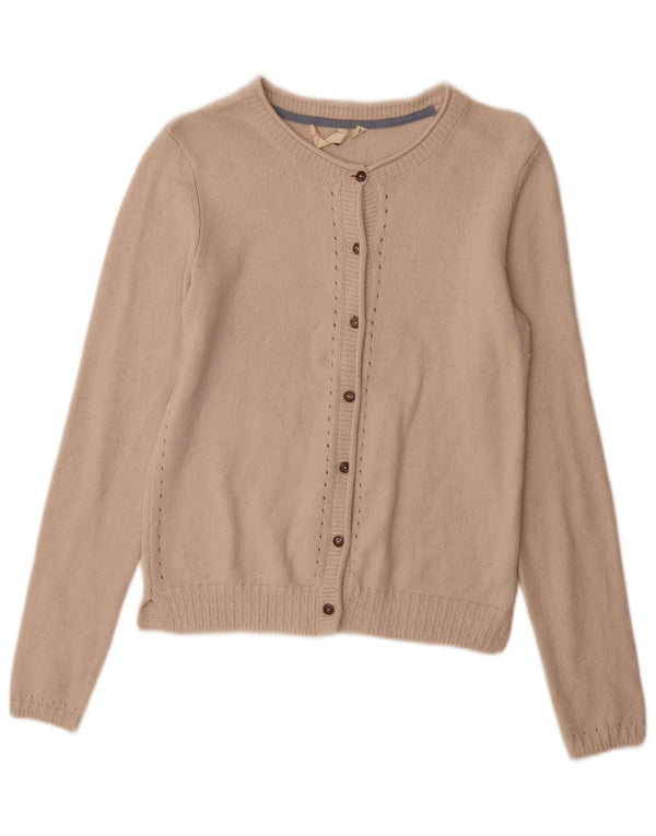 Suéter de cardigã feminino branco material UK 8 pequeno fora de nylon