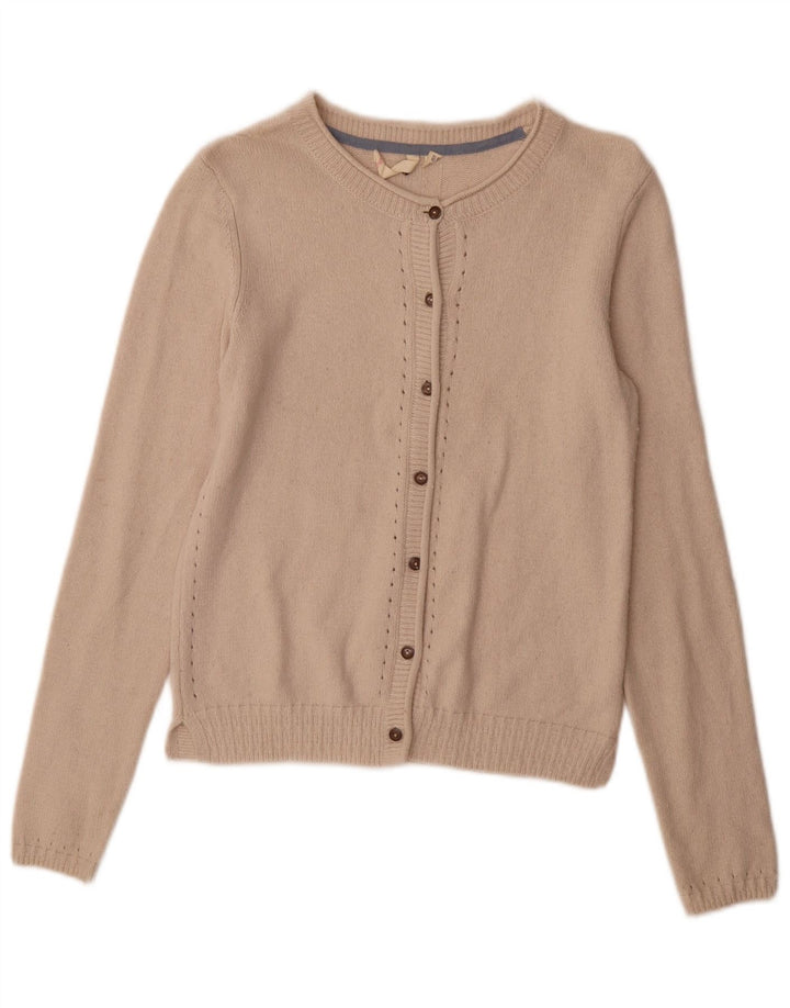 Suéter de cardigã feminino branco material UK 8 pequeno fora de nylon