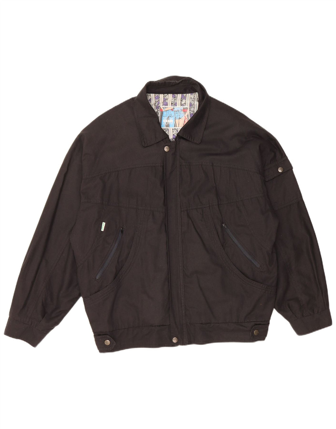 Jaqueta bomber masculina VINTAGE UK 40 grande algodão preto
