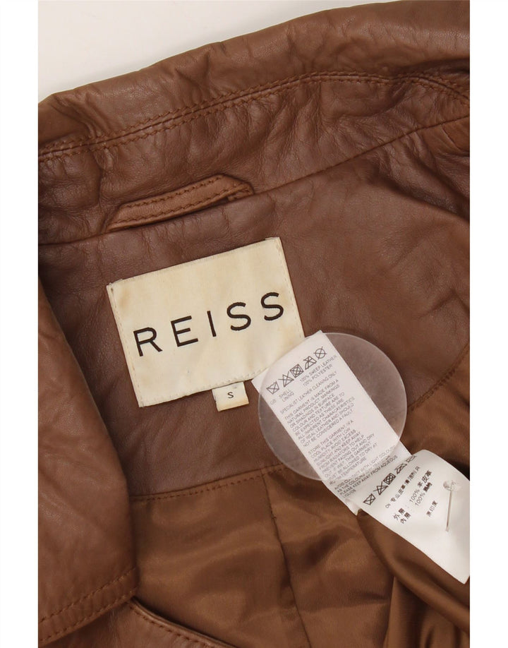 Jaqueta de couro feminina Reiss Crop UK 10 couro marrom pequeno