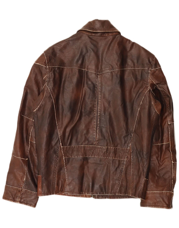 Jaqueta de couro masculina vintage UK 38 patchwork marrom médio